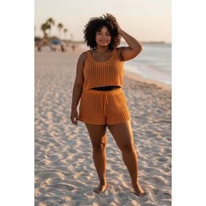 Wild Fable Orange Crochet Knit Tank Top Shorts Set Women's XL/XXL Beach Vacation